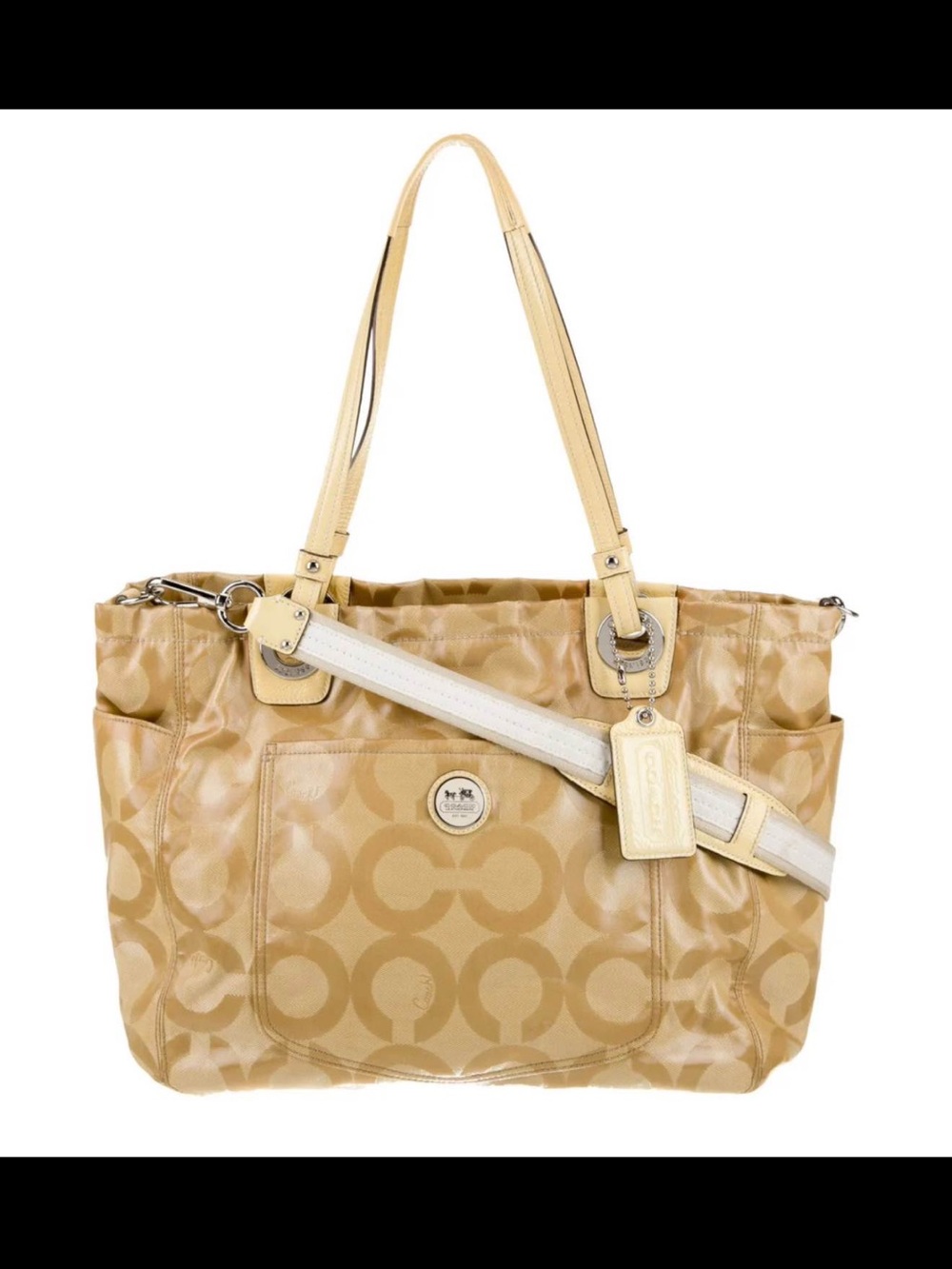 Coach Patent Signature Tote in Light Beige and Cream